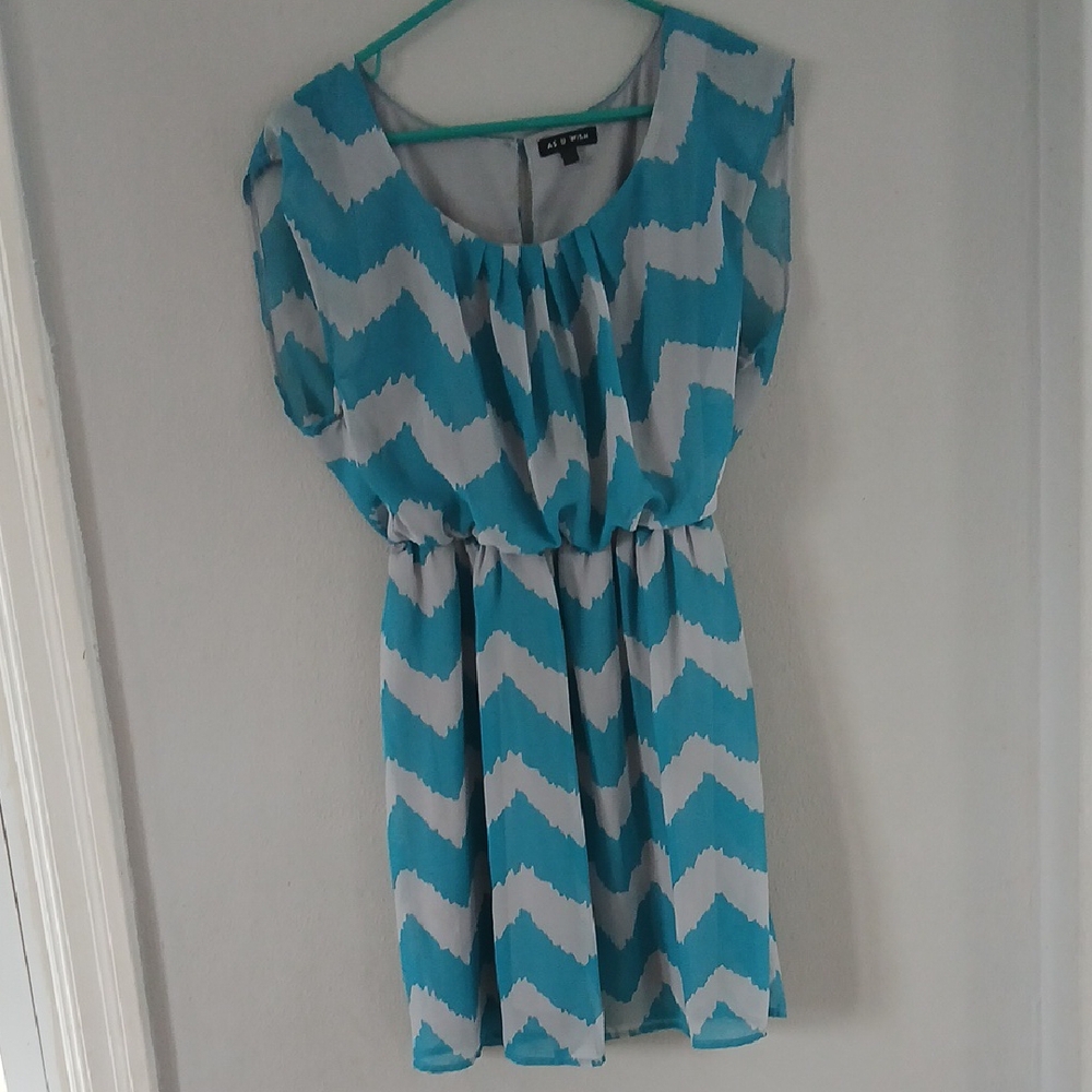 Blue and Grey Chevron Dress